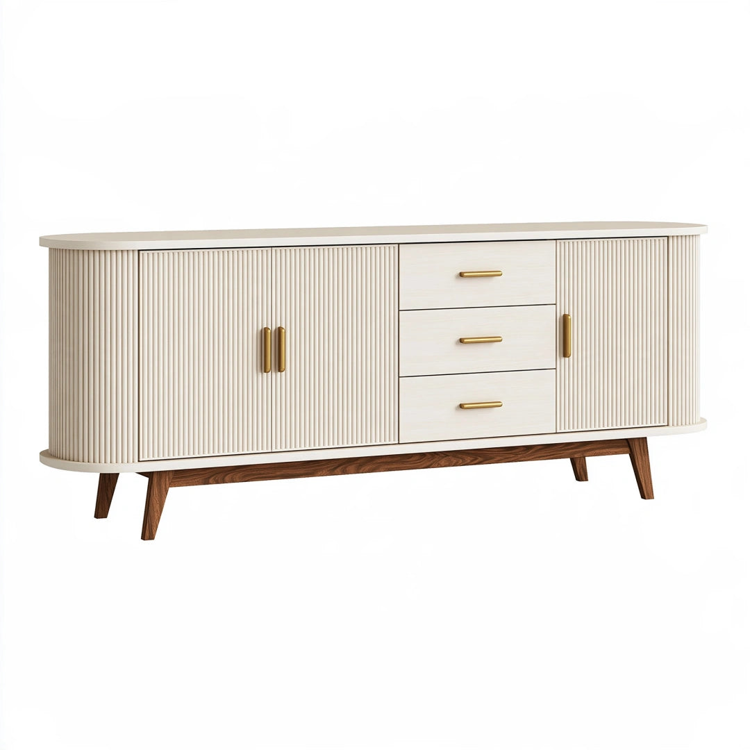 Buffet 180 x 40 x 80 cm en bois blanc et noyer - rangement à portes et tiroirs style moderne