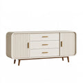 Buffet 160 x 40 x 80 cm en bois beige avec 3 tiroirs et portes coulissantes style moderne