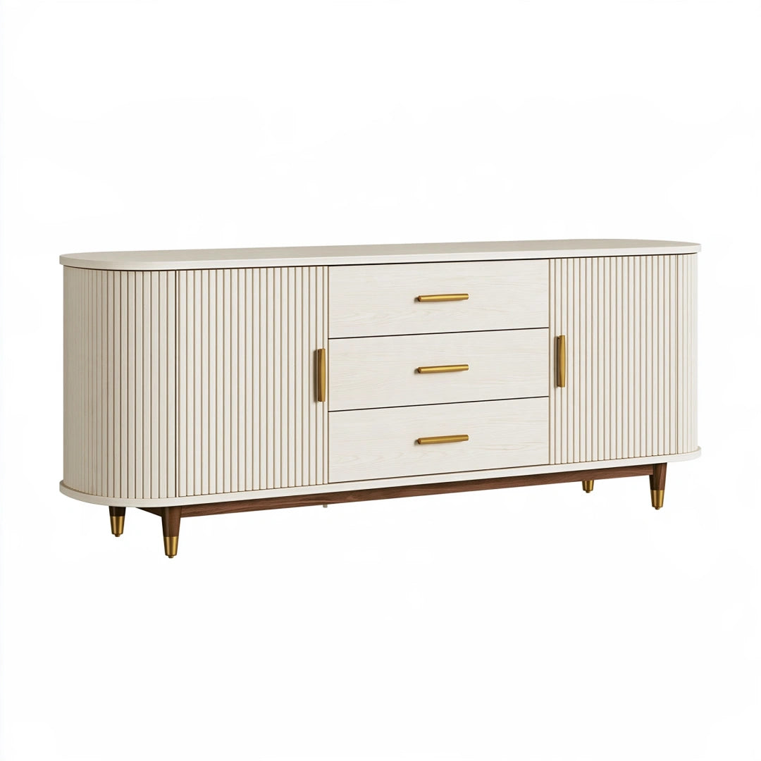 Buffet 160 x 40 x 80 cm en bois blanc et brun avec 3 tiroirs et 2 portes style moderne