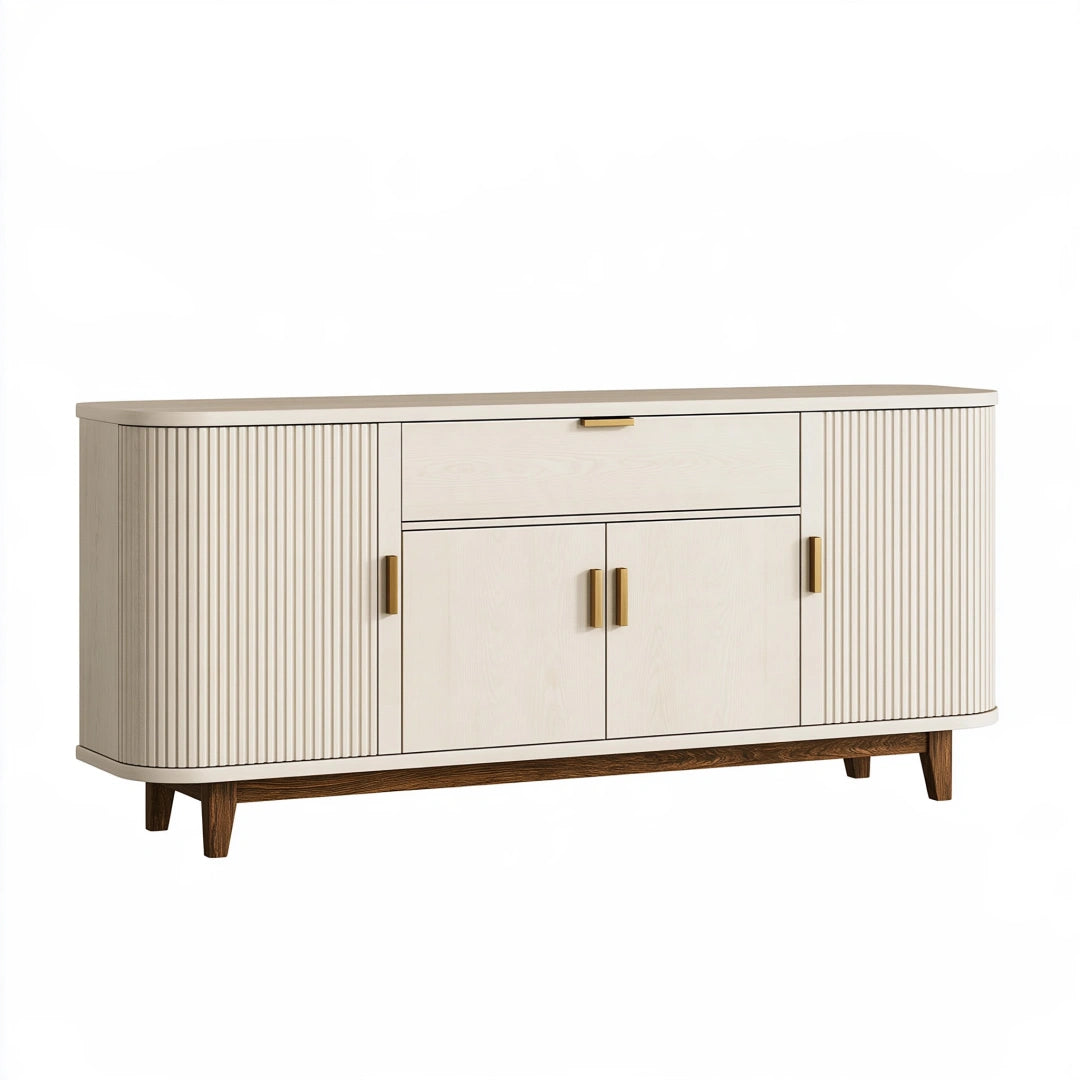 Buffet 180 x 45 x 85 cm beige effet bois avec rangements style contemporain