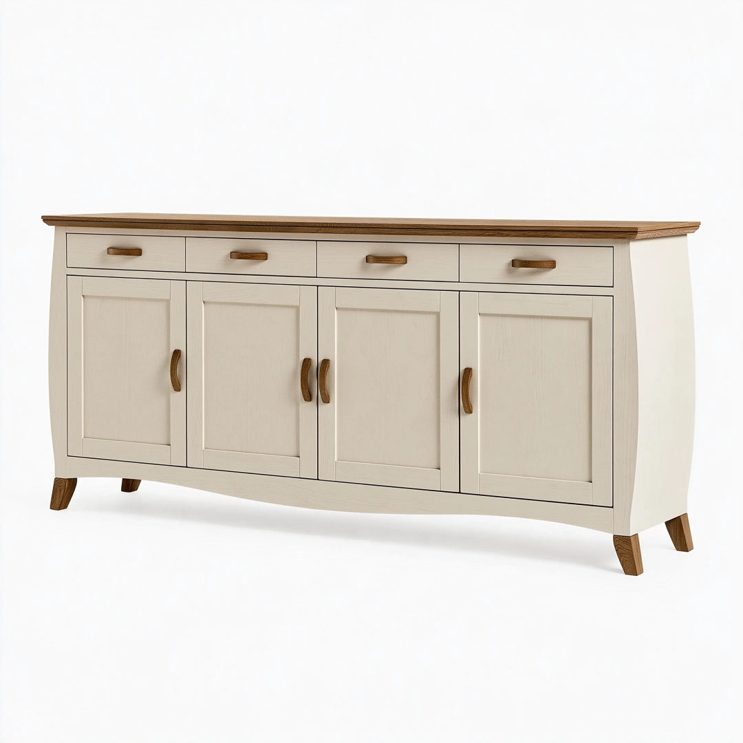 Buffet 180 x 45 x 90 cm en bois crème et marron style campagne avec rangement