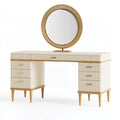 Coiffeuse avec miroir 120 cm crème et doré en bois style Art déco avec rangements