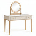 Coiffeuse 100 x 45 x 145 cm en bois beige avec miroir lumineux et 3 tiroirs