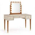 Coiffeuse 120 cm en bois beige et noyer avec miroir lumineux style classique