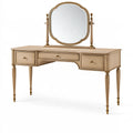 Coiffeuse 120 cm x 45 cm x 145 cm en bois beige avec miroir pivotant et 3 tiroirs style classique