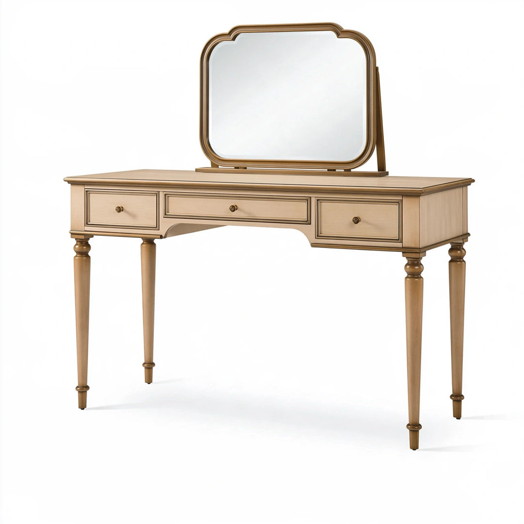 Coiffeuse 120 x 45 x 145 cm en bois beige avec miroir style classique
