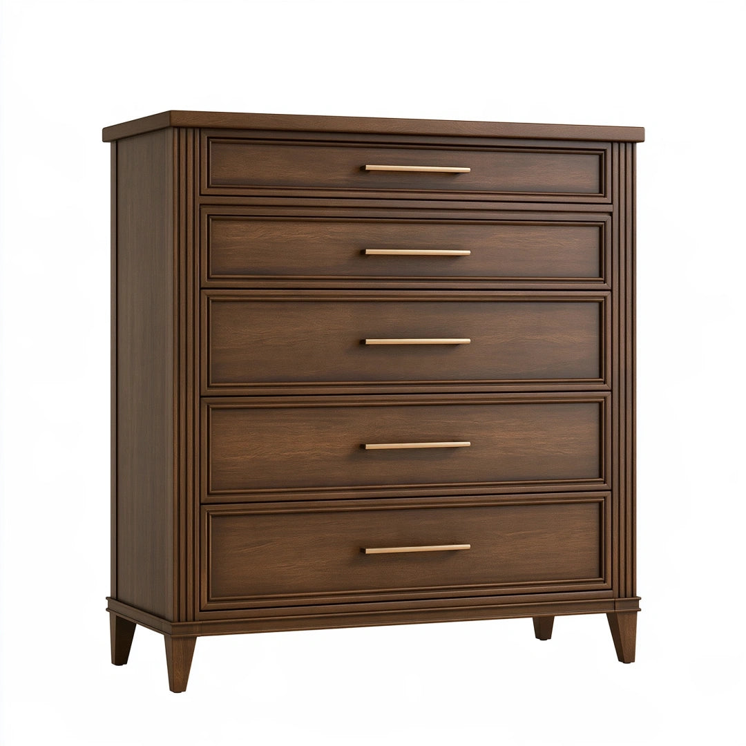 Commode 90 x 45 x 120 cm en bois marron à 5 tiroirs style classique