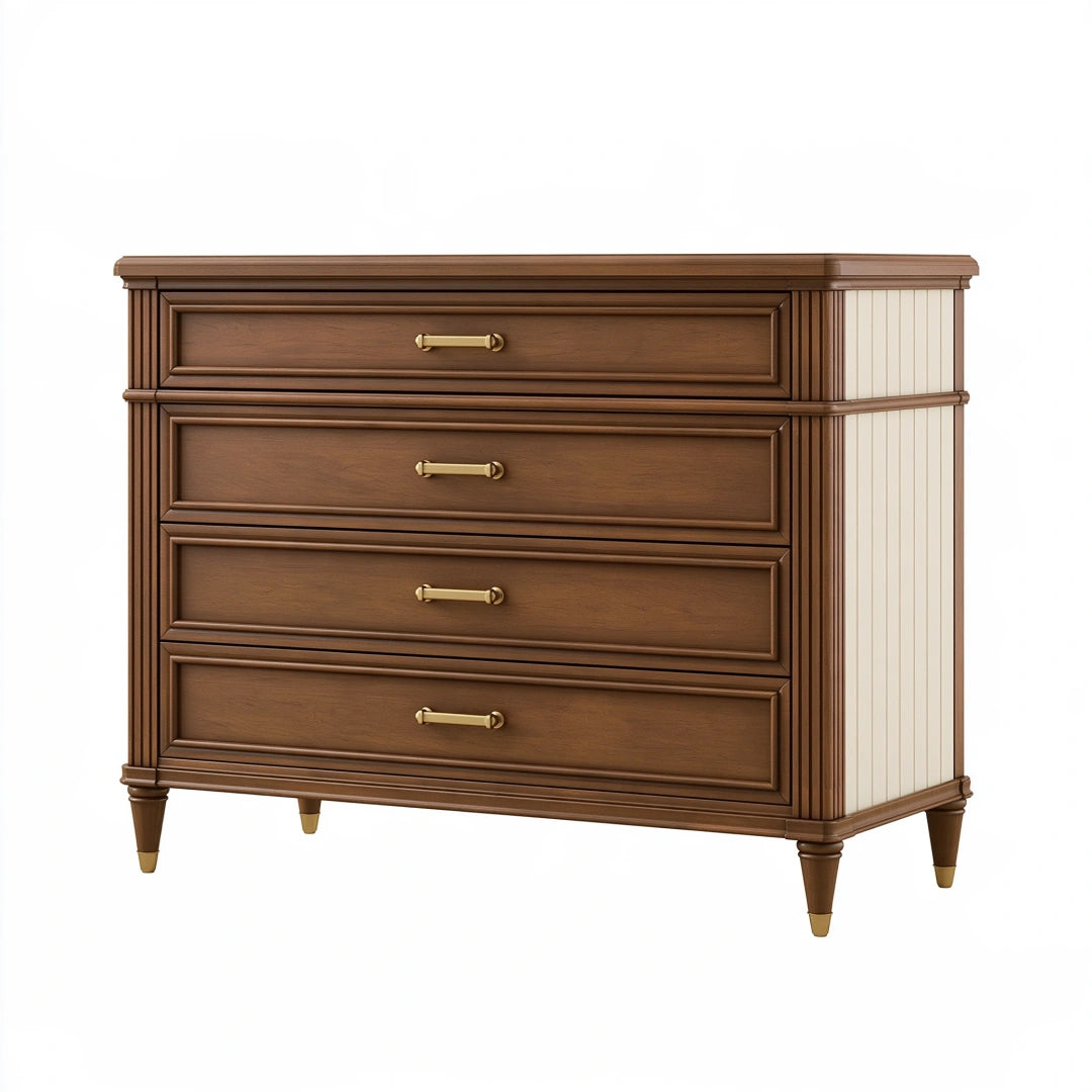 Commode 120 x 45 x 100 cm en bois marron et crème à 4 tiroirs style classique