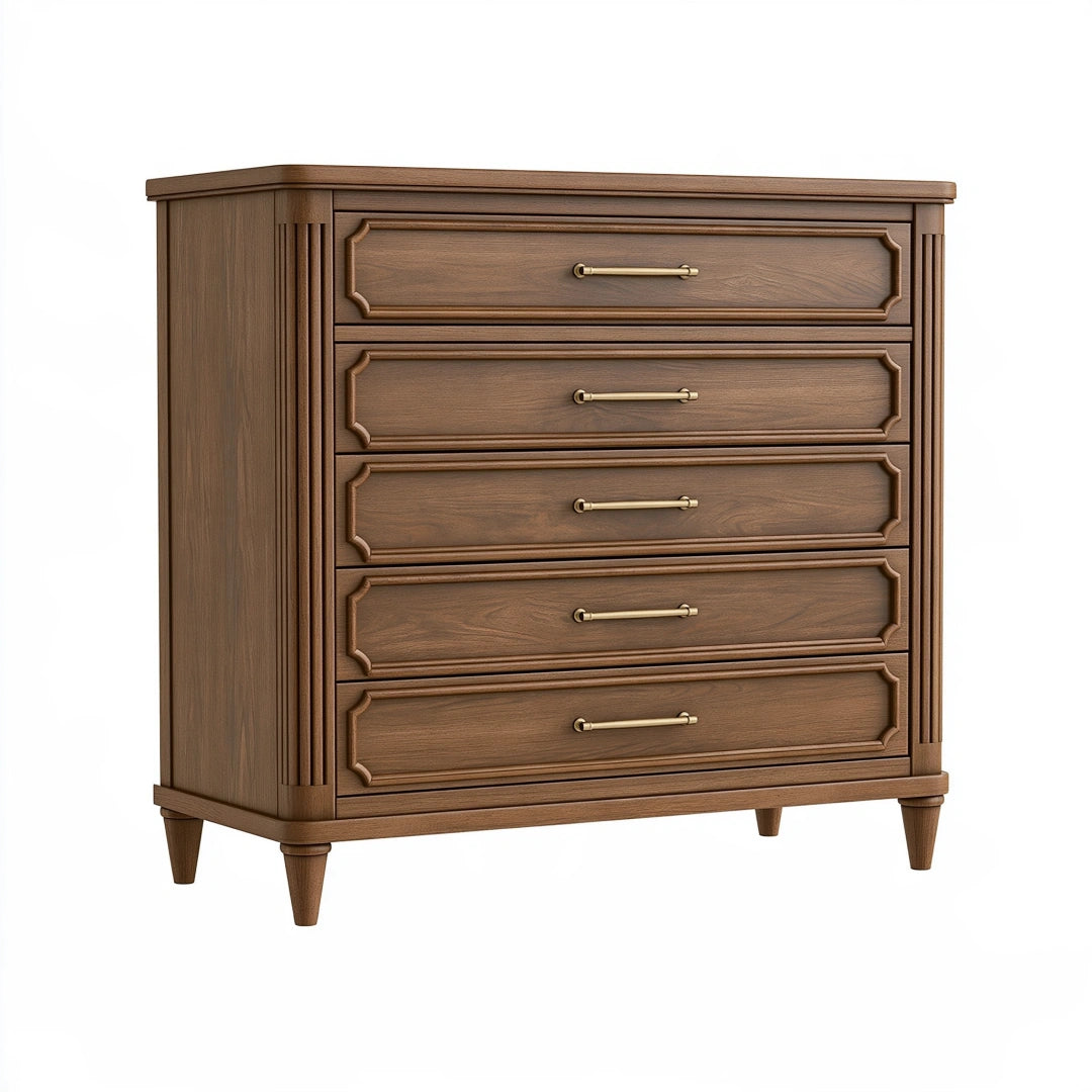 Commode 110 x 45 x 110 cm en bois marron à 5 tiroirs style classique