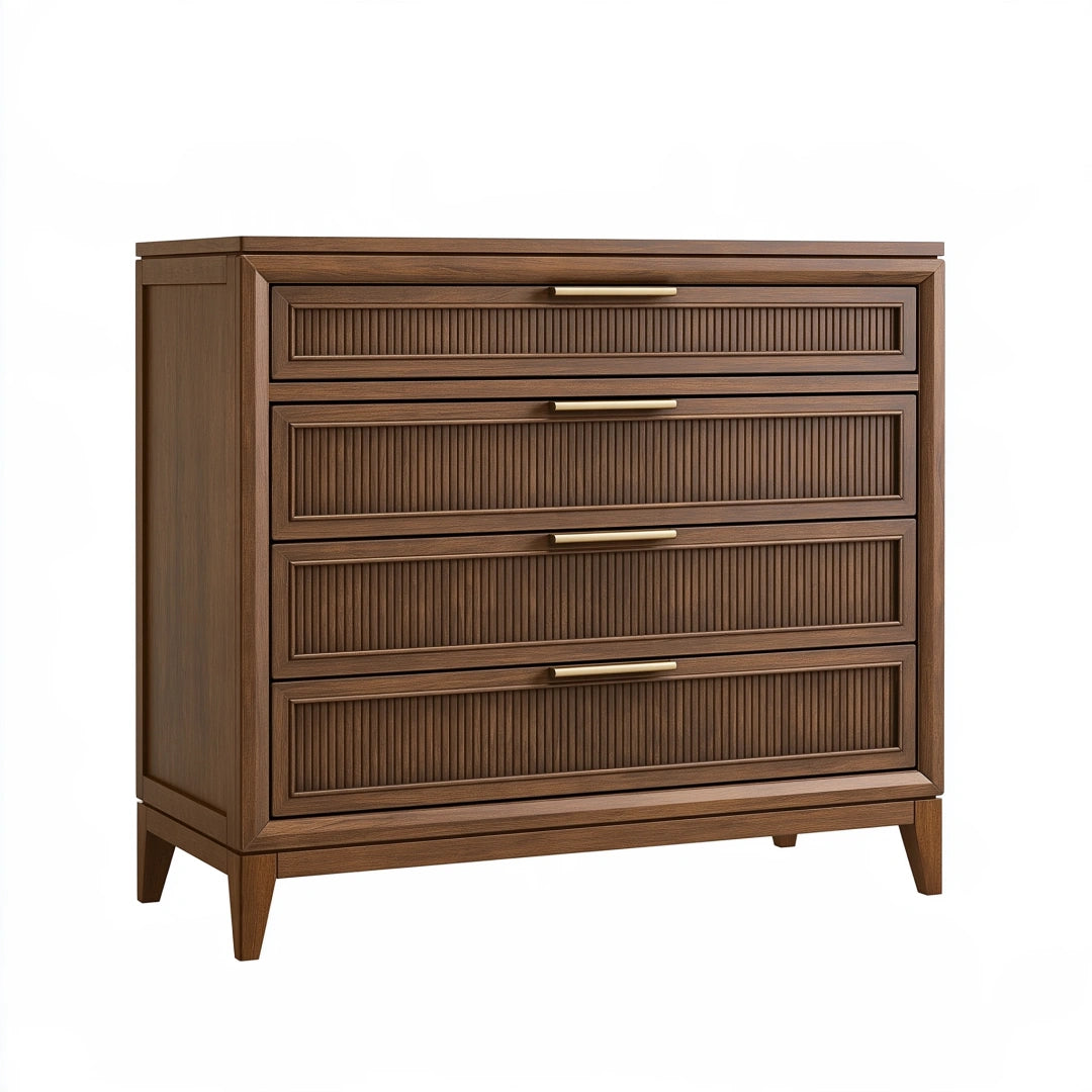 Commode 100 cm en bois brun à 4 tiroirs style moderne