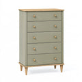 Commode 80 x 40 x 120 cm en bois vert sauge avec 5 tiroirs style scandinave