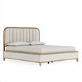 Lit double 160 x 200 cm en tissu beige et métal doré - tête de lit capitonnée contemporaine
