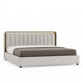 Lit double 160 x 200 cm tissu beige cadre doré style contemporain