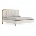 Lit double 160 x 200 cm en tissu blanc cadre doré style contemporain