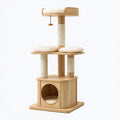 Arbre à chat 60 x 50 x 145 cm en bois beige avec griffoirs et niche