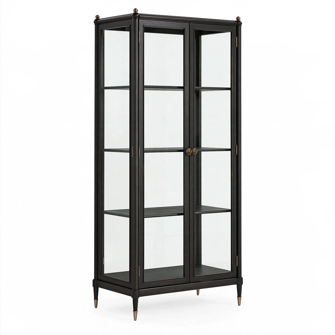 Vitrine 80 x 40 x 180 cm en bois et verre noir style classique