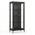 Vitrine 90 x 45 x 190 cm en bois noir et verre - rangement à portes style classique