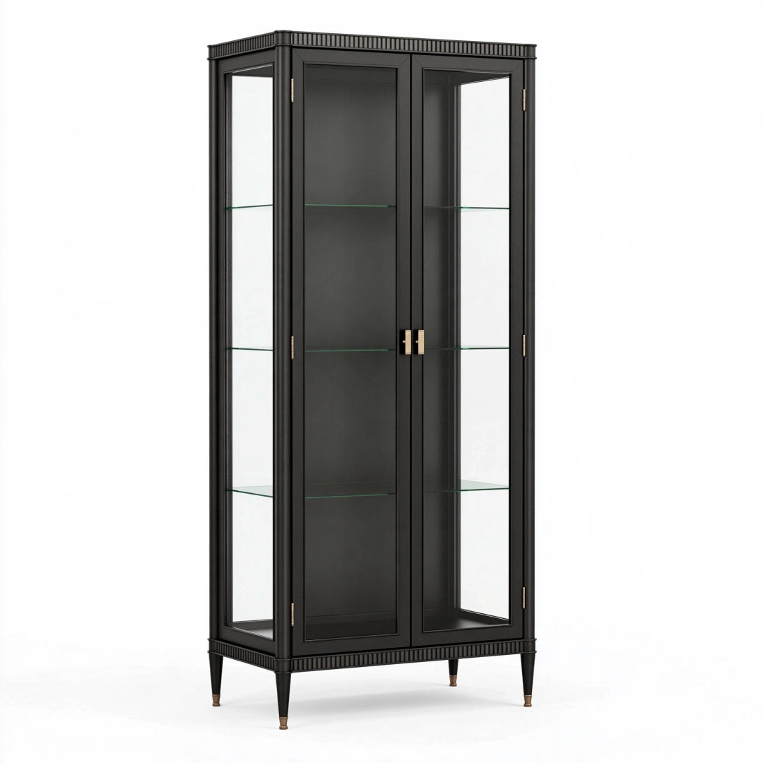 Vitrine 90 x 45 x 190 cm en bois noir et verre - rangement à portes style classique