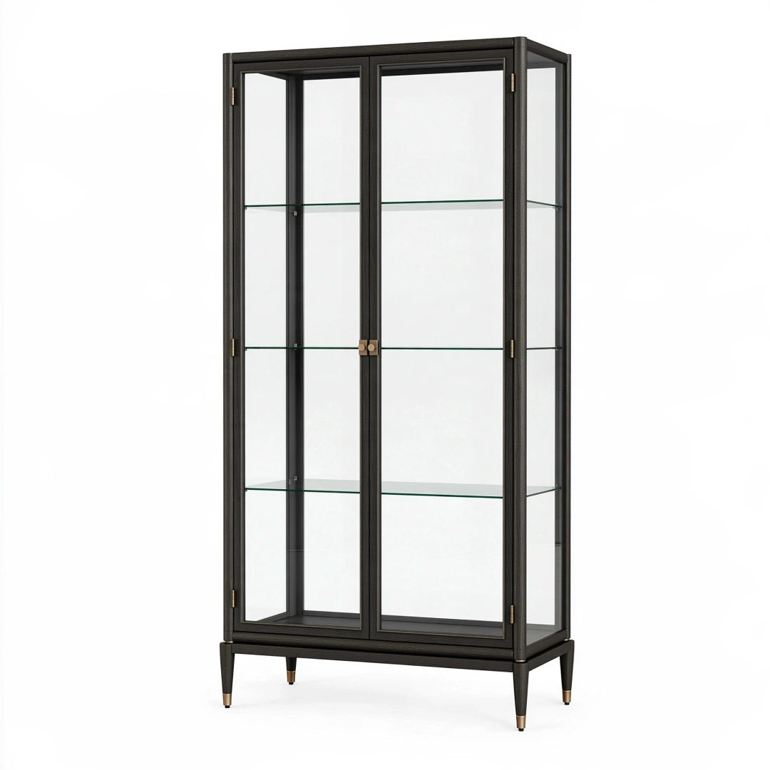 Vitrine 90 x 45 x 190 cm en bois et verre noir style contemporain avec portes vitrées