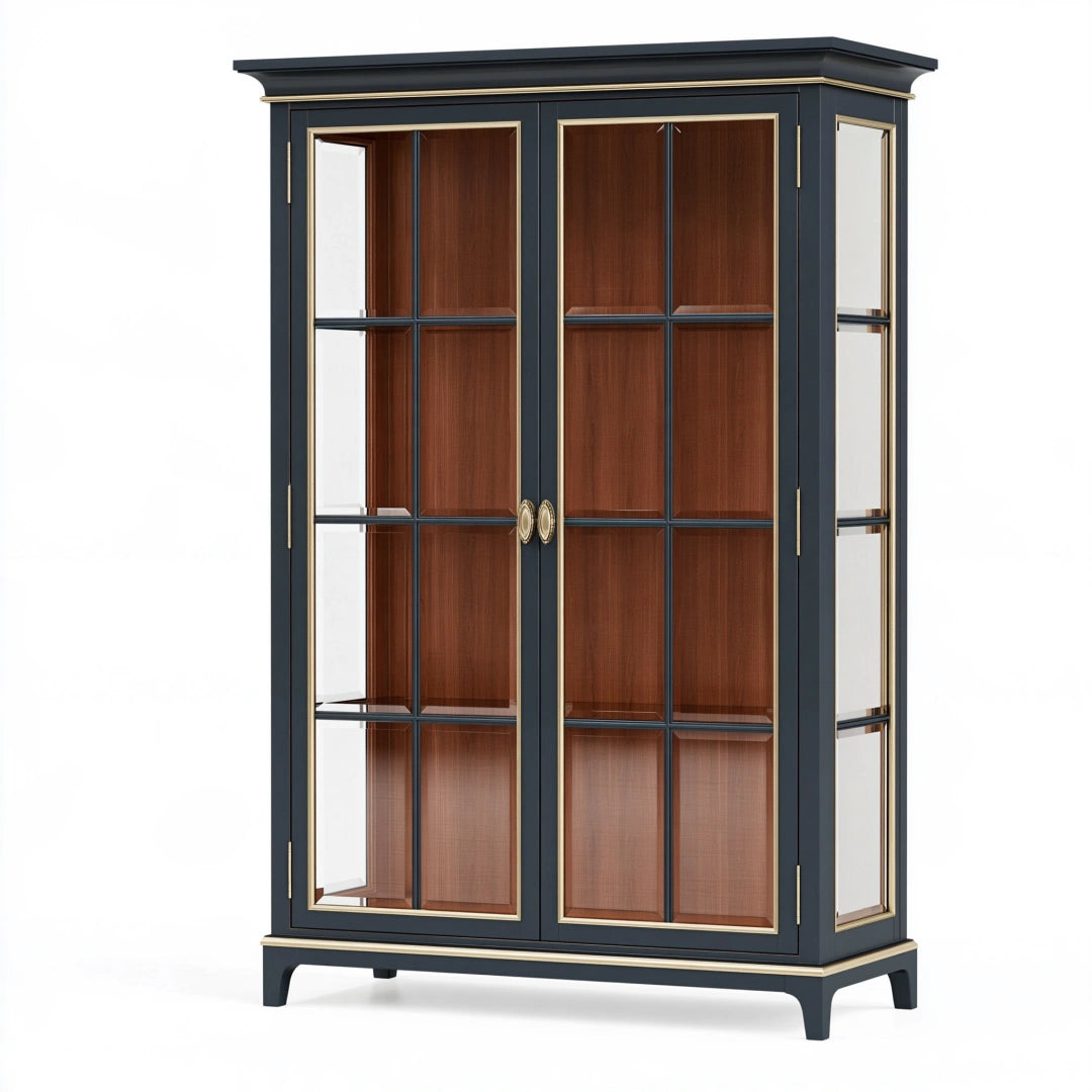 Vitrine 100 x 45 x 200 cm en bois et verre noir marron doré style classique