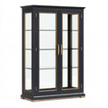 Vitrine 110 x 45 x 200 cm noire en verre et panneaux effet bois style classique à 4 portes