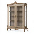 Vitrine 110 x 45 x 200 cm en bois et verre gris beige style classique à 2 portes