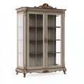 Vitrine 120 x 45 x 200 cm en bois et verre taupe brun doré classique à 2 portes