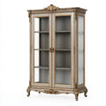 Vitrine 100 x 45 x 190 cm en bois et verre gris beige doré style classique