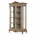 Vitrine 100 x 45 x 200 cm en bois et verre gris taupe style classique pour rangement